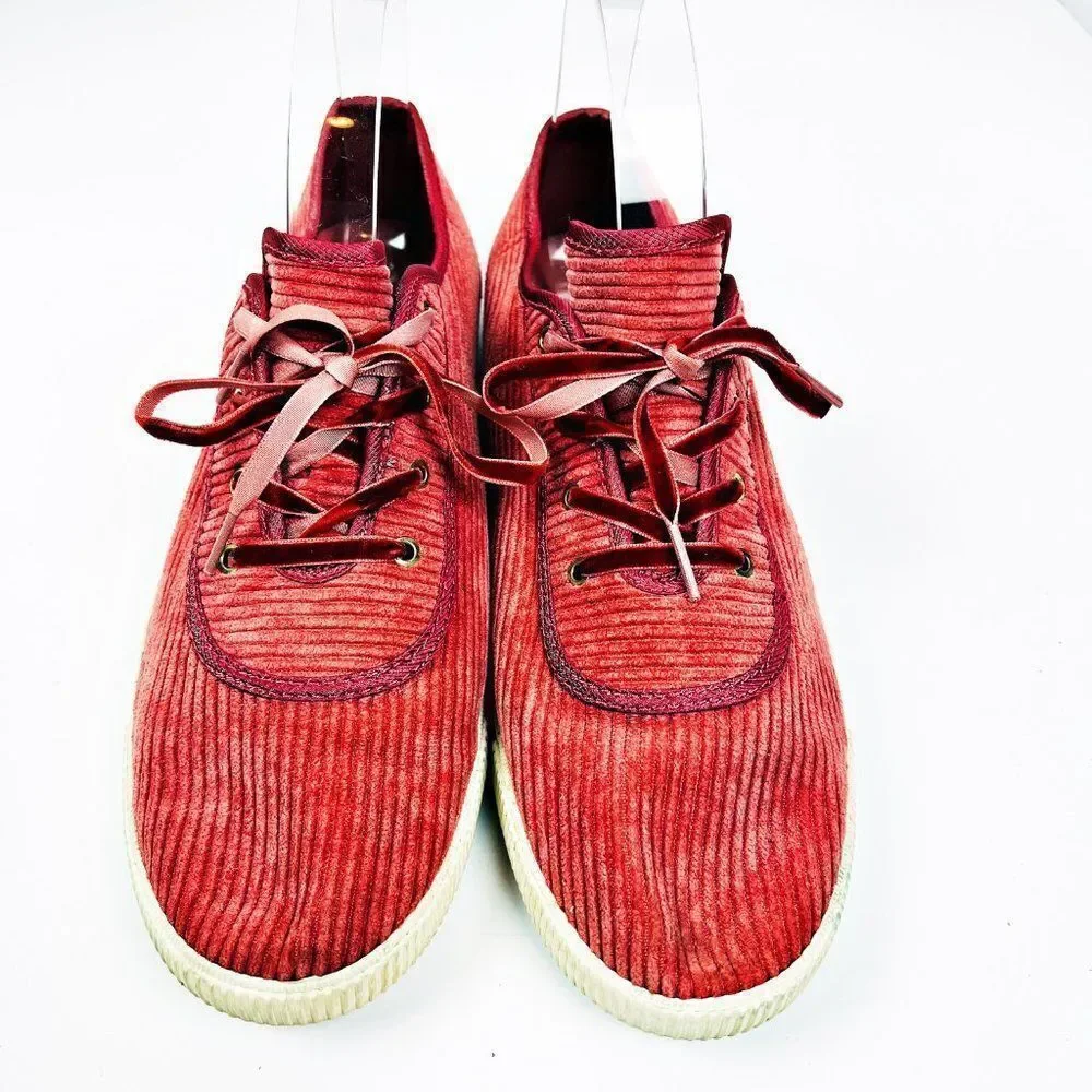 Toms Red Corduroy Retro Style Velvet Lace Up Textured Sneakers size 10